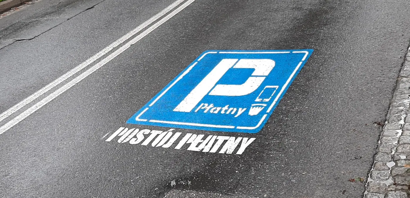 Oznakowanie postoju płatnego namalowane na jezdni w Zakopanem